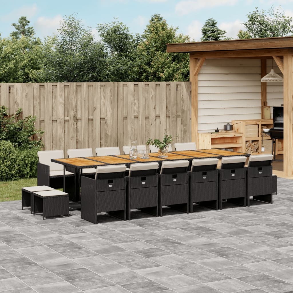 17 piece Garden Dining Set with Cushions Black Poly Rattan