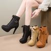 Fashion Women's High Heels Boots Fashion Pointed Short Boots 11cm High Heels Platform Booties Lace Up Women's Ankle Boots Botas De Mujer