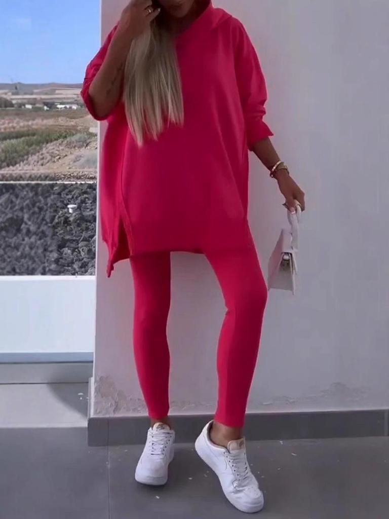 Женский повседневный спортивный костюм - Толстовка с капюшоном и облегающие брюки