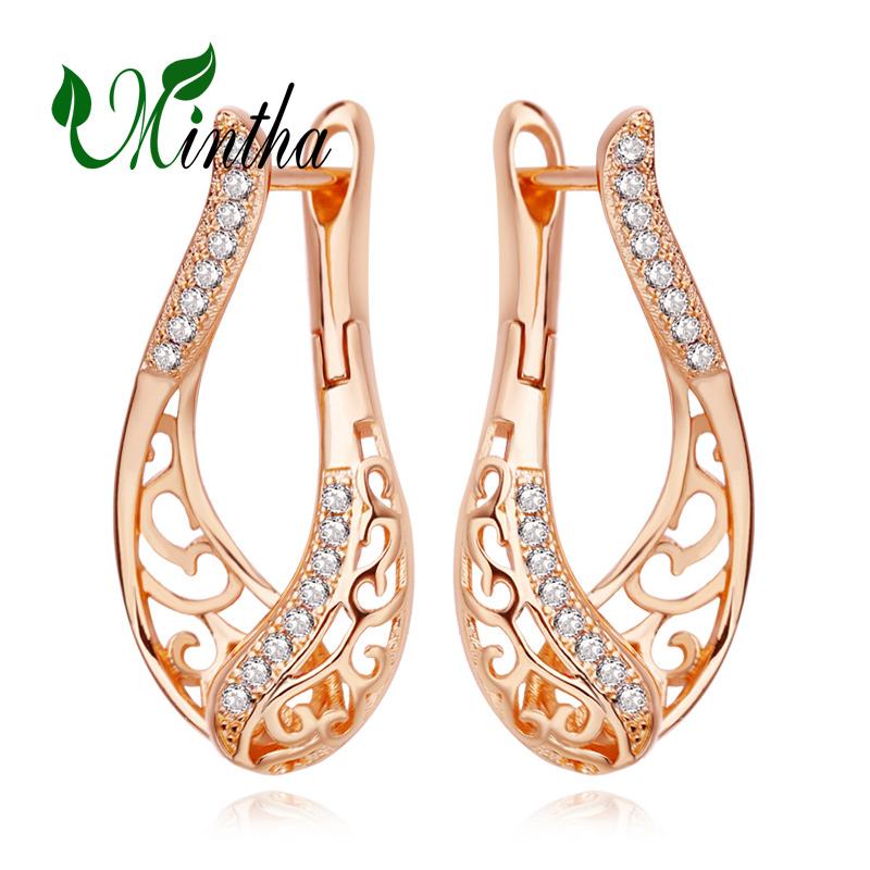 MINTHA Длинные серьги-клипсы, модные свадебные повседневные модные ювелирные изделия цвета розового золота, серьги с кубическим цирконием для женщин, свадебные серьги-капли