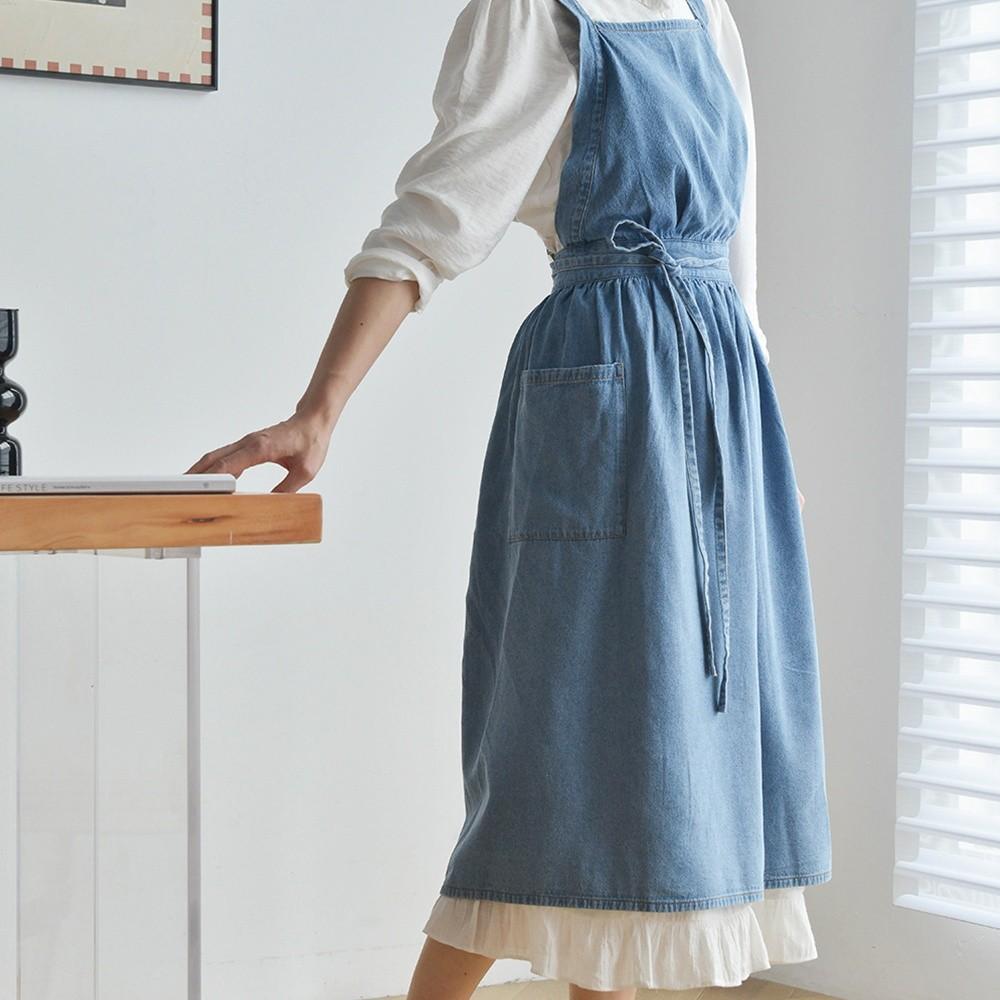 Винтажный джинсовый фартук Хлопковый холщовый фартук с нагрудником Фартук устойчивый к пятнам Кухонный для готовки и выпечки