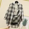 Women's Harajuku Style Plaid Shirt: Retro, Mid-Length, Loose-Fit, Thin, Korean Version, All-Match, Long-Sleeved.