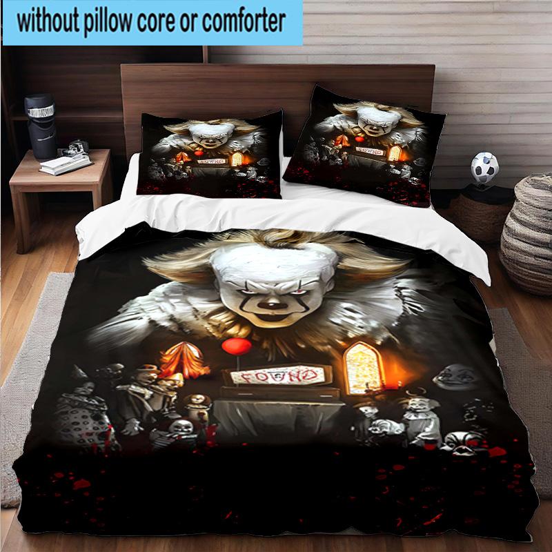 1PC Scary Clown Horror 3pcs Bedding,Including 1pc Duvet Cover And 2pcs Pillowcases Perfect for Christmas,Ideal for Bedroom, Dormitory