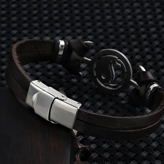 Винтажный мужской браслет Тай Чи Инь Ян из искусственной кожи с застежкой, ювелирный подарок