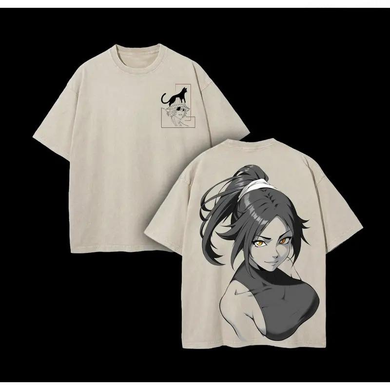Шихоин Йоруичи BLEACH Аниме Графическая футболка Мужская Женская Хлопковые футболки Винтажная стираная футболка Харадзюку Мужская Повседневная свободная футболка