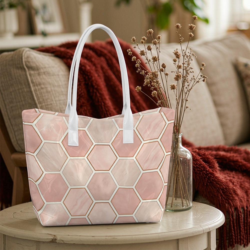 Pink Honeycomb Pattern Tote Bag Casual Stylish Daily Shoulder Handbag for Women