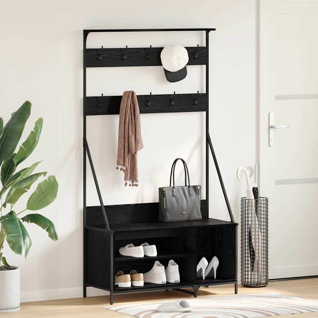 Clothing Rack with Shelf Black Oak Effect 100 x 41 x 184 cm