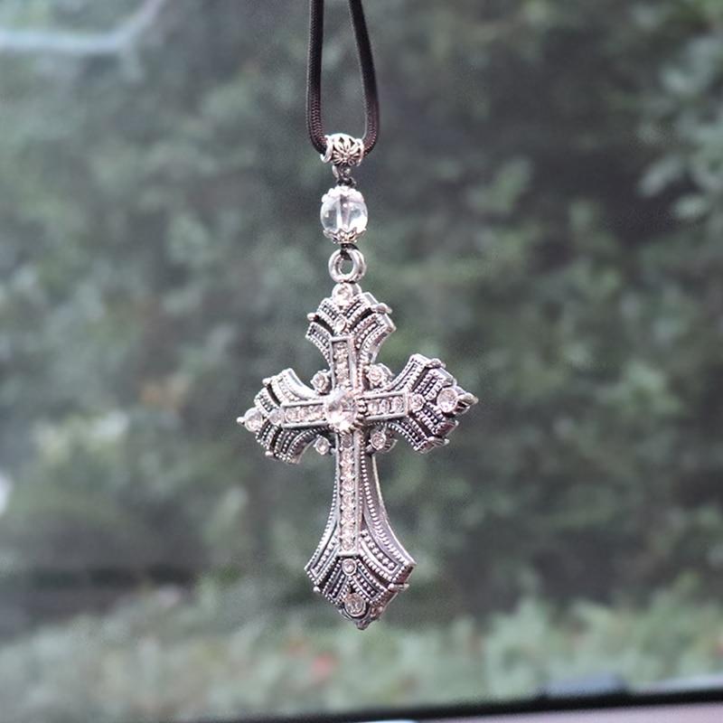 Cross Car Pendants For Auto Decor Jesus Christian Gifts Religious Car Rearview Mirror Hanging Ornaments Car Accessories For Man