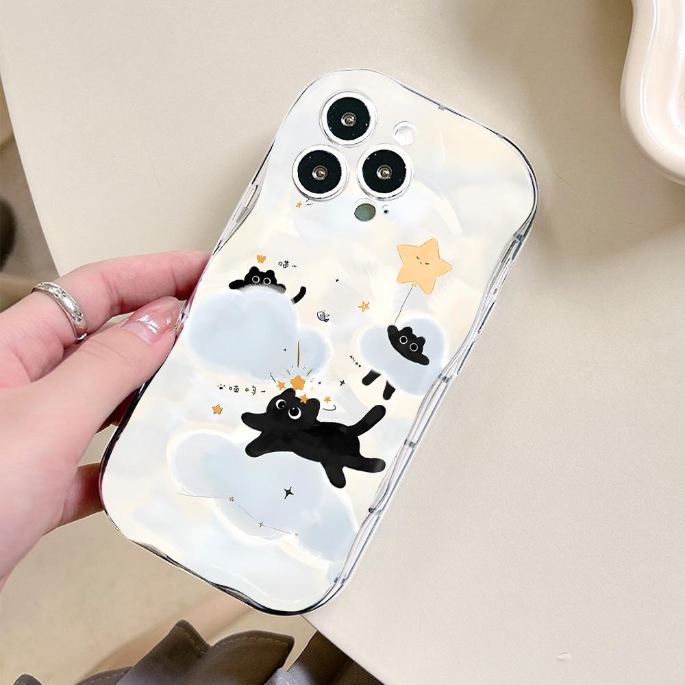 Для OPPO A17 A18 A38 A58 A98 Reno7 Z 8Z 8T 11F 11 Pro Realme 12 Lite 12 Pro C30 мягкий волнистый край мультяшный милый рисунок кота полный защитный чехол для объектива