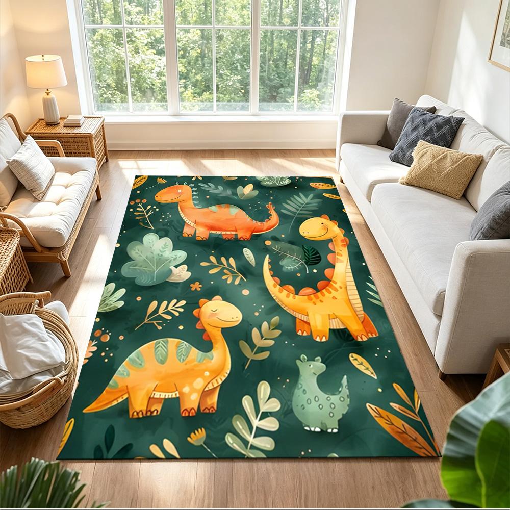 Dinosaurs In Volcanic Jungle Decorative Area Rug Shaggy Fabric Anti-fouling & Durable Pet-friendly Living Room Fashionable Home Decor