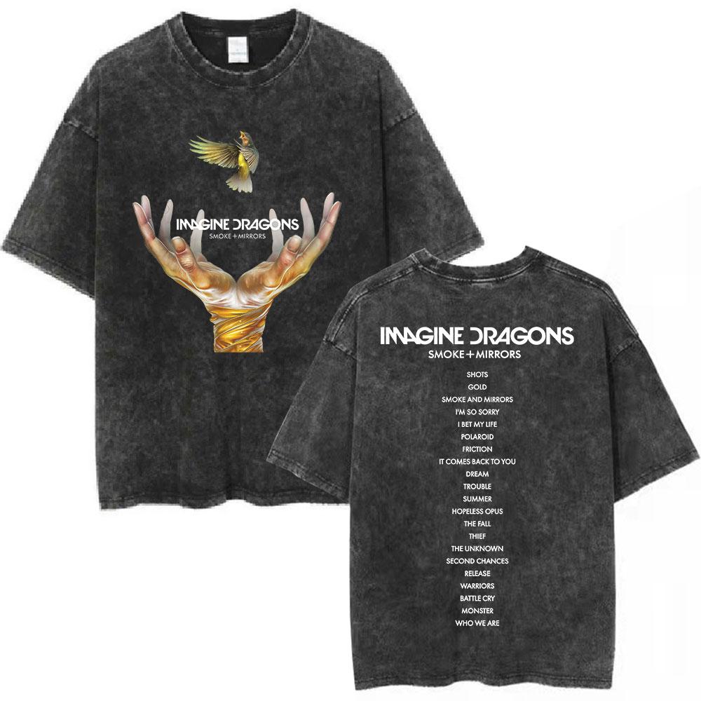 Imagine Dragons Band Loom World Tour Vintage Washed T Shirt Men Women Clothes Fashion Hip Hop Tshirt Cotton Loose Tshirts