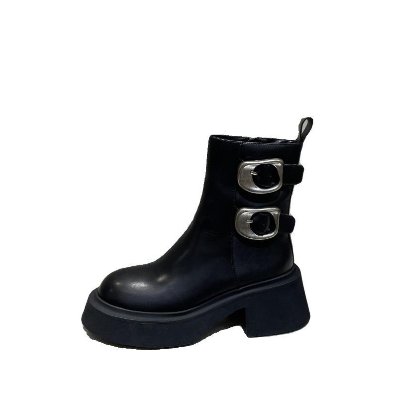 Европейская станция 2024 осень и зима новые флисовые теплые короткие ботинки на толстой подошве премиум-класса с пряжкой на ремне ботинки Martin для женщин