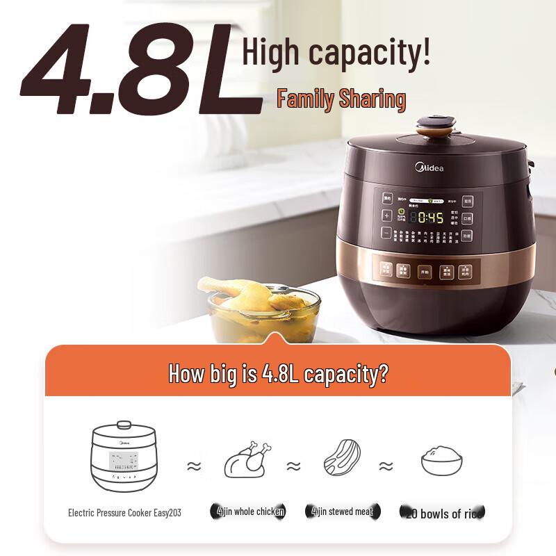 Midea YL50Easy203 4.8L Smart Electric Pressure Cooker with Dual Pots