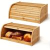 1pc Bamboo Bread Box With Roll Top, Large Bread Storage Box, Bread Holder For Kitchen Countertop, Bread Container