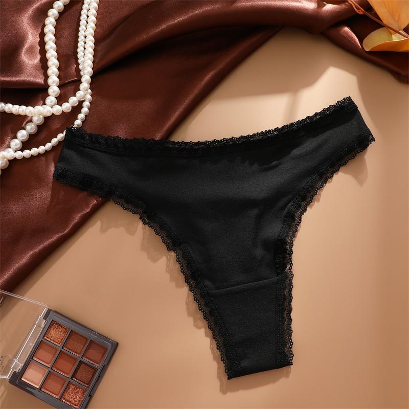 FINETOO Woman Ice Silk Panties Sexy Lace Underwear Seamless and Soft Lady Lingerie Solid Color