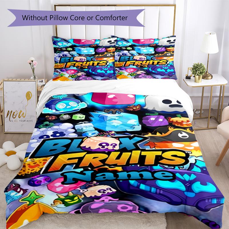 3pcs Custom Name Blox Fruits Bedding Set Duvet Cover Closure Includes 1 Duvet Cover & 2 Pillowcases, Soft and Comfortable for All Seasons.
