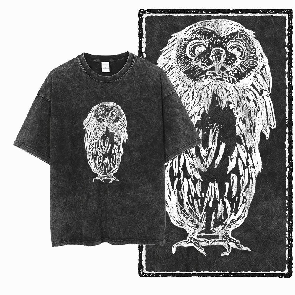 DH OWL Печатная Хлопковая Кислотная Стирка Эксклюзивный Графический Унисекс Футболка Крутая Винтажная Уличная Одежда Мужские Футболки Большого Размера Футболка для Мужчин Повседневный Оверсайз Топ