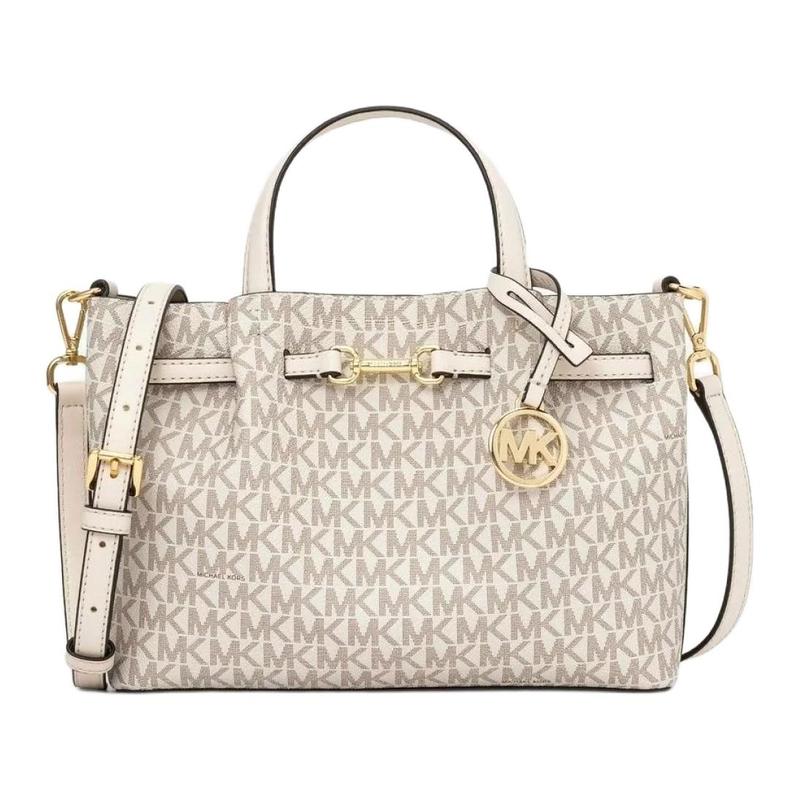 Michael Kors Carson Съемный плечевой ремень Фирменный логотип Принт Шарм Покрытый холст Сумка Маленькая Женская Бежевый