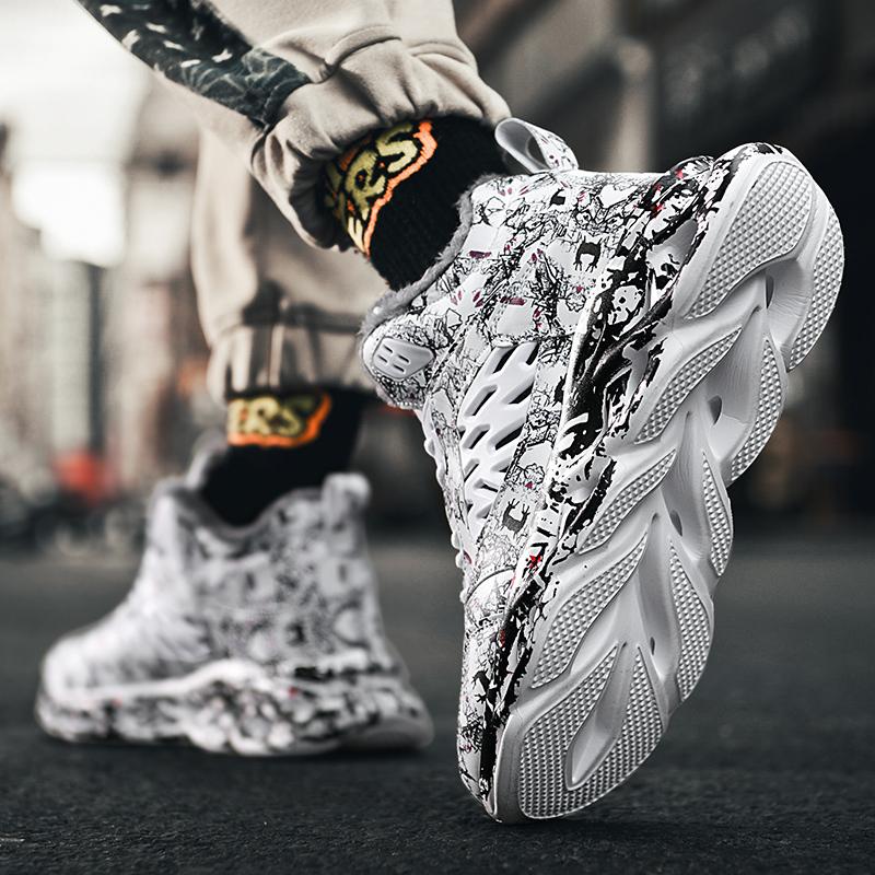 TUINANLE Мужские зимние ботинки с принтом граффити, зимние плюшевые теплые кроссовки на платформе, нескользящие, мужская спортивная обувь
