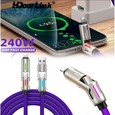 HdoorLink Кабель для быстрой зарядки 4-в-1 PD 240 Вт Mech, кабель для передачи данных USB Type C на Type C, кабель для передачи данных для iPhone 16 15 14 Pro Samsung