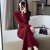 Красное трикотажное платье для женщин осень-зима новая рождественская коллекция свитер пуловер однотонный