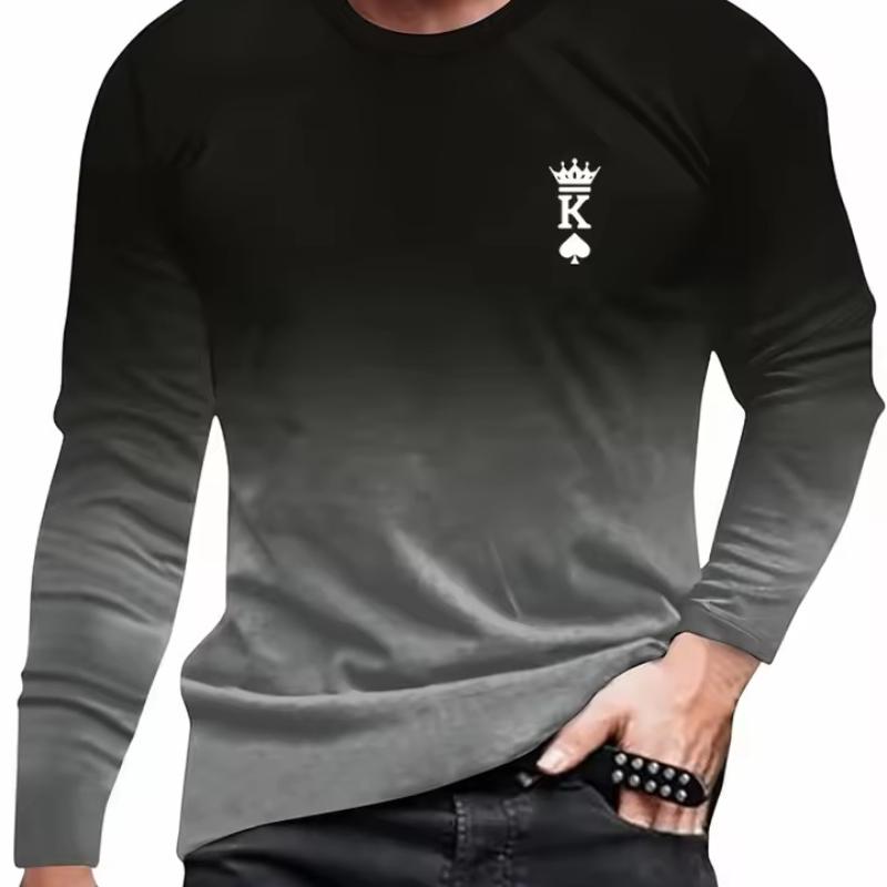 Gradient Color Pattern Print T Shirt Men Loose Men's Clothing Long Sleeve Gradient Graphic T Shirts Street Fashion Mens Clothes