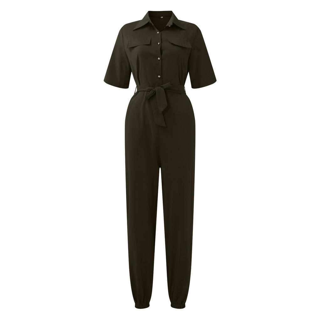 Женский модный летний повседневный рабочий комбинезон со шнуровкой и поясом с короткими рукавами