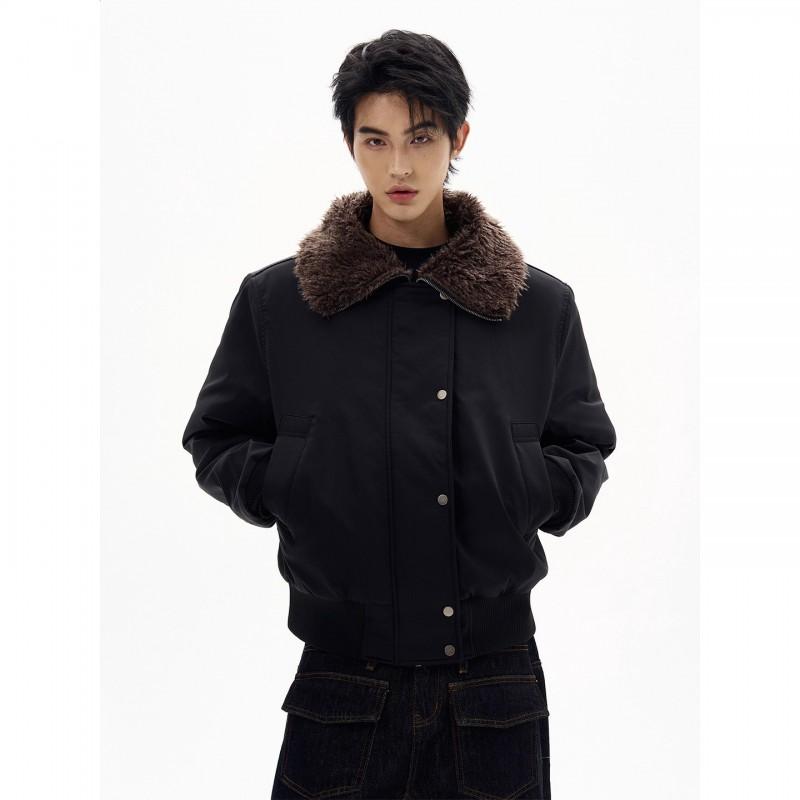 Winter Thickened Cotton Puffer Jacket With Faux Fur Collar Unisex Oversized Hoodless Coat Men Women