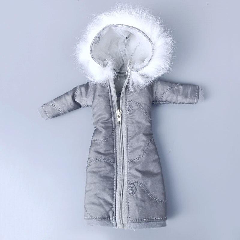 Серое зимнее теплое длинное пальто с капюшоном для куклы Барби, одежда, парка для 1/6 куклы BJD, куртка 1:6, аксессуары для кукол, детские игрушки