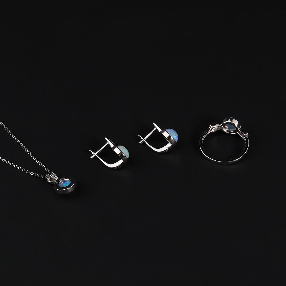 2023 New 925 Sterling Silver Jewelry Set Natural Ethiopia Opal Round 7mm Earrings Pendant Necklace Women Rings Simple Design