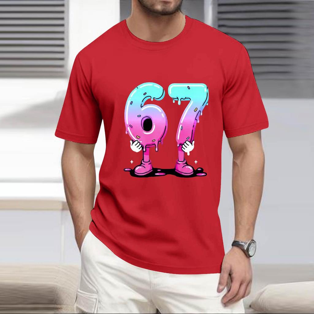 Мужская популярная футболка с принтом, круглым вырезом и коротким рукавом