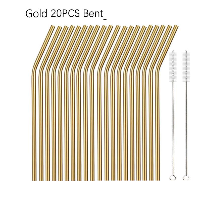 6*215mm 10 Colors Eco-friendly Reusable Metal Straws Set 304 Stainless Steel Drinking Straw Cocktail Party Favor Bar Accessory