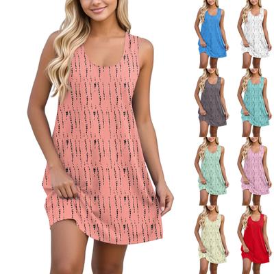 Женский повседневный сарафан с карманами, летнее пляжное платье в стиле бохо, цветочные блузки для женщин, футболки, платья с V-образным вырезом, свободные платья-майки в полоску