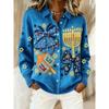 Женская рубашка с лацканом и кардиган, однотонный трикотаж, 3D-принт, Рождество, Осень, Зима