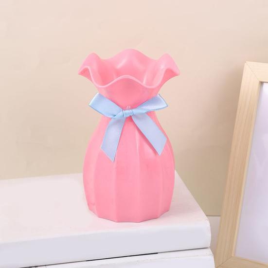 Легкая пластиковая ваза, небьющаяся ваза для цветов с гофрированным горлом, держатель для сухоцветов с бантом для спальни, гостиной, стола, декора