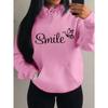 Smile Font Language Butterfly Pattern Hoody For Women Sport Pocket Clothing Cute Multicolor Streetwear Autumn Fashion Hoodies