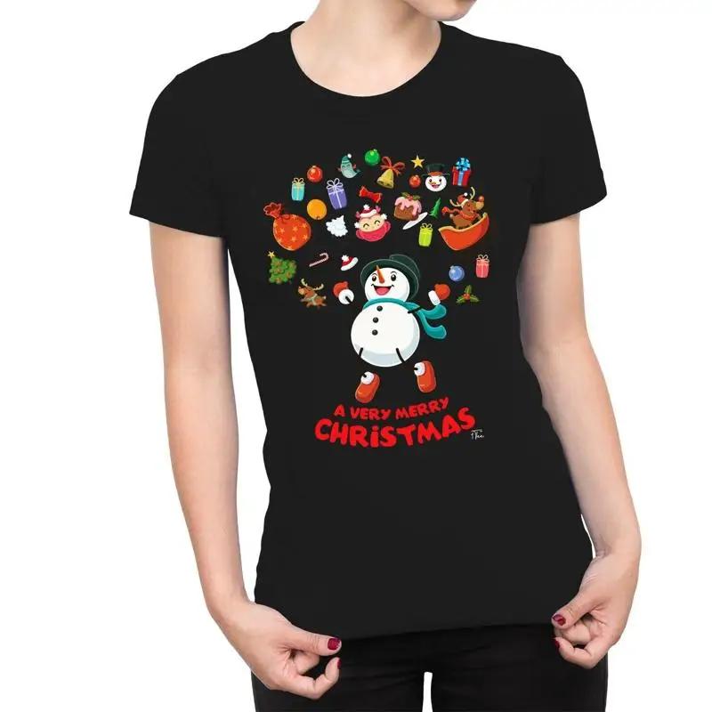 1T T Shirt Womens Merry Christmas Snowman Surrounded By Favourites