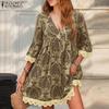 ZANZEA Праздничное повседневное кружевное женское платье с V-образным вырезом и рукавом 3/4, летнее свободное платье с принтом