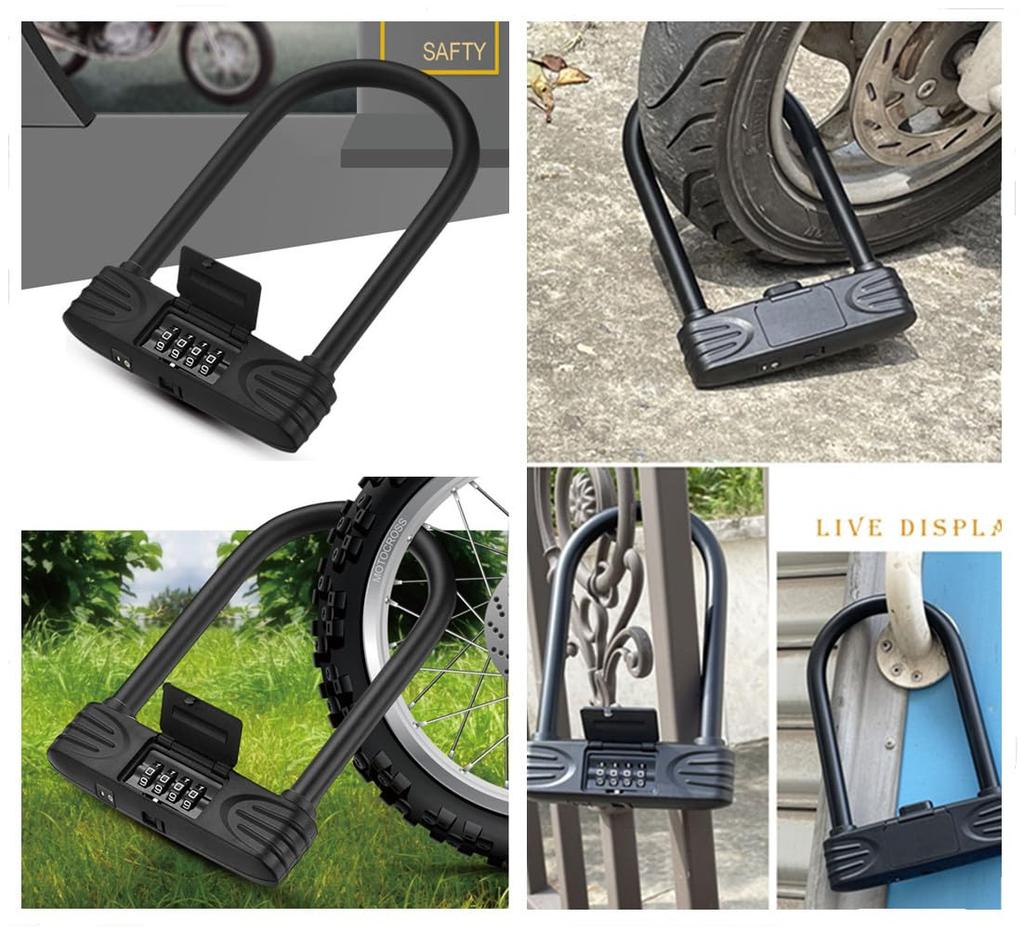 YAVINCOL Регулируемый Комбинированный Большой Комбинированный Номер для и Стекла Черный 2 Навесной Замок, 4-значный Замок, U-образный Замок, Водонепроницаемый, Защищенный от Ржавчины, Противоугонный, Замок,