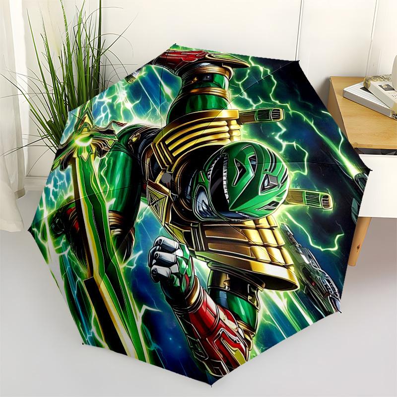 1pc Power Rangers Green Ranger Automatic Opening Folding Umbrella with 8-Bone Iron Frame, Portable Design for Outdoor Use, Perfect Gift for Fans, Trav
