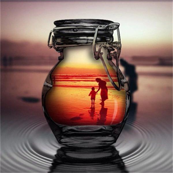 5D Алмазная картина Полная круглая бутылка Фотографии Стразы Алмазная вышивка Пейзаж Закат Мозаика Ремесленный комплект