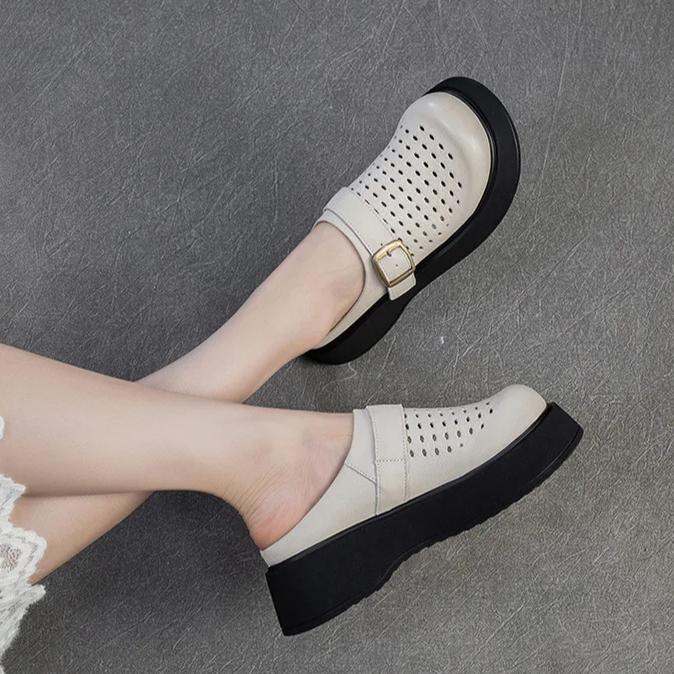 Johnature Женские сандалии из натуральной кожи с дышащей подошвой и круглым носком для поездок на работу