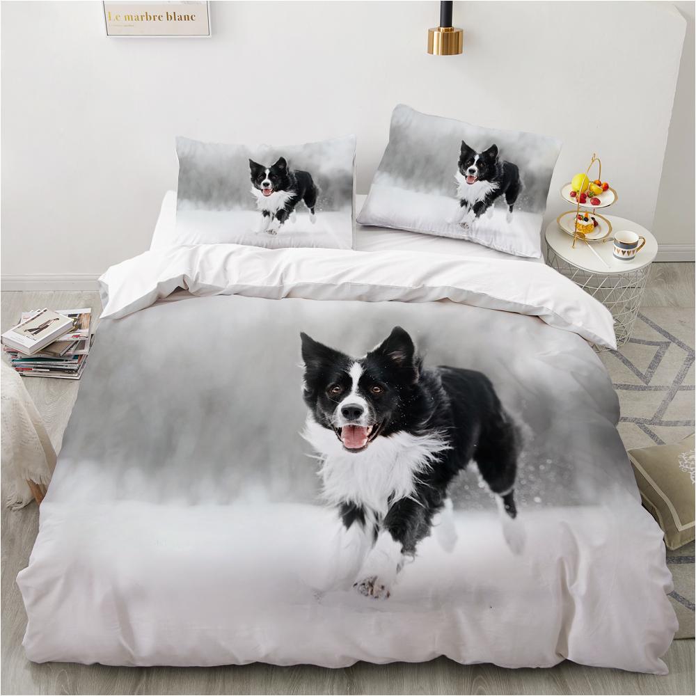 Dog Duvet Cover Set Double Queen King Size Bedding Set Black And White Border Shepherd Soft Comfortable 2/3pcs Twin Quilt Cover