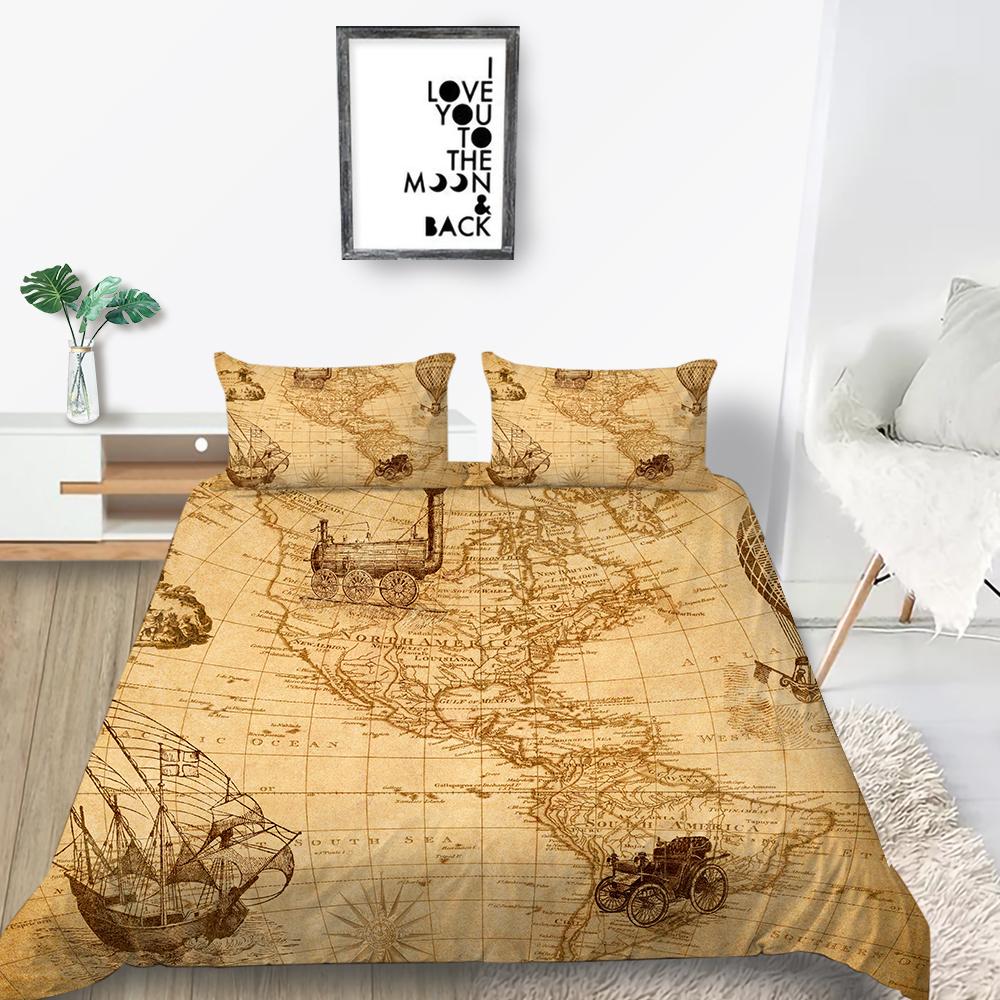Новая мода пододеяльник карта пододеяльник королевский размер постельные принадлежности домашнее постельное белье Unqiue дизайн дети-подростки набор постельных принадлежностей мира