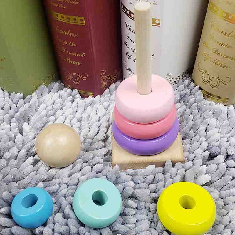 Children's Intelligence Rainbow Tower Stacked Music Layer Stacked Circle Sleeve Post Macaron Wooden Toy