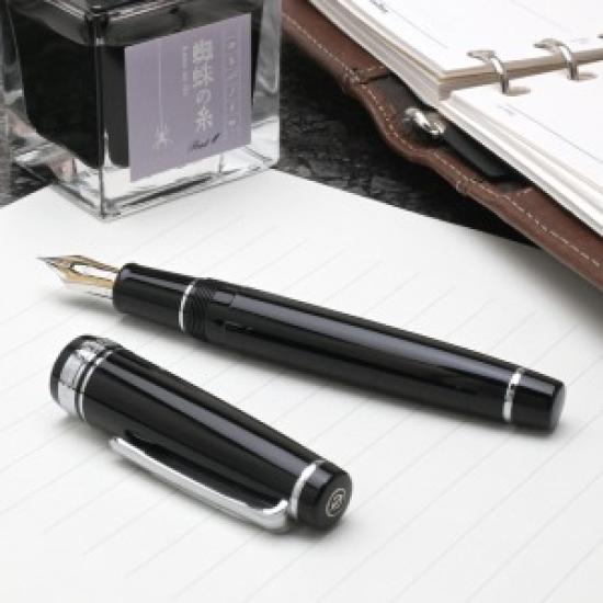 Sailor Professional Gear Silver Fountain Pen Black Extra Fine Nib 11-2037-120 with Converter