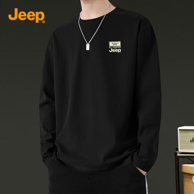 Jeep Мужская футболка с длинным рукавом свободного кроя из чистого хлопка