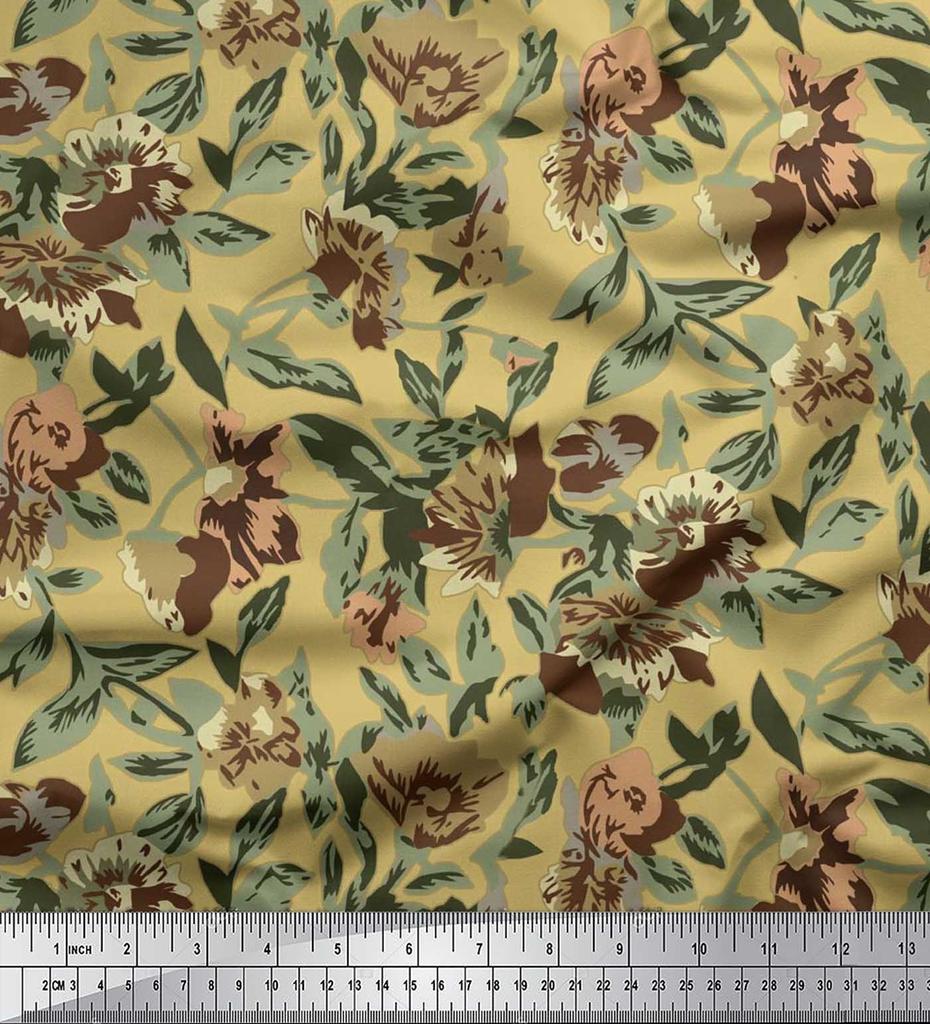 Soimoi Ткань из хлопчатобумажного батиста с рисунком в виде листьев и цветочного декора, метр 42 дюйма