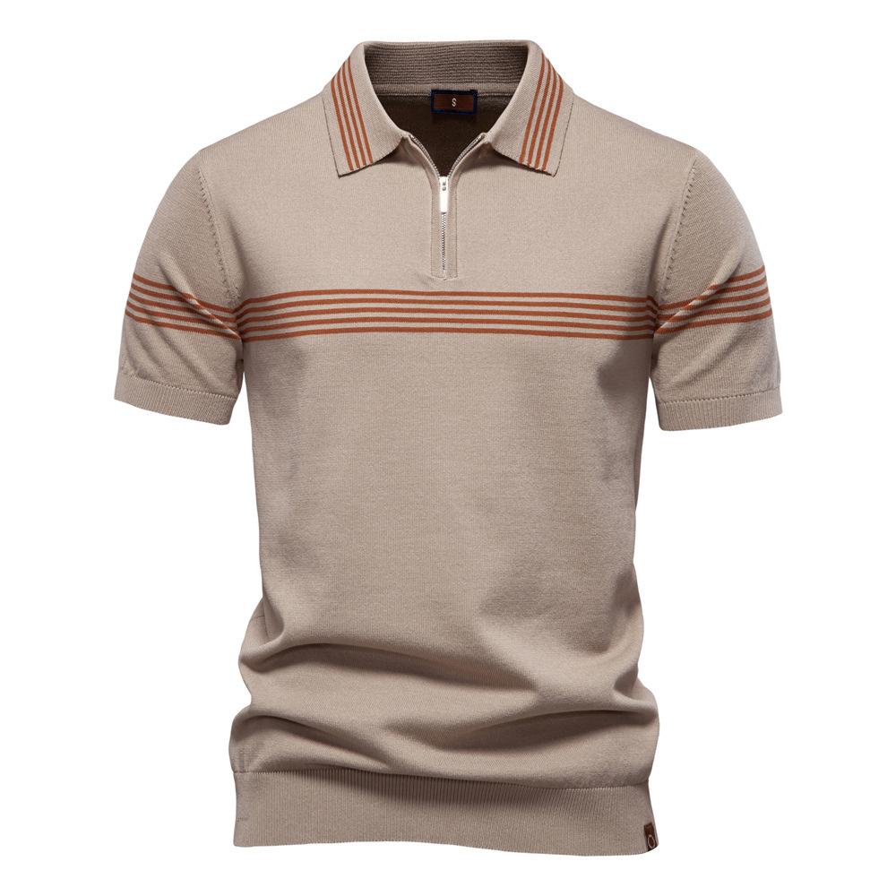 Summer New European Size Lapel Polo Shirt Fashion Striped Men'S Business Short-Sleeved Top