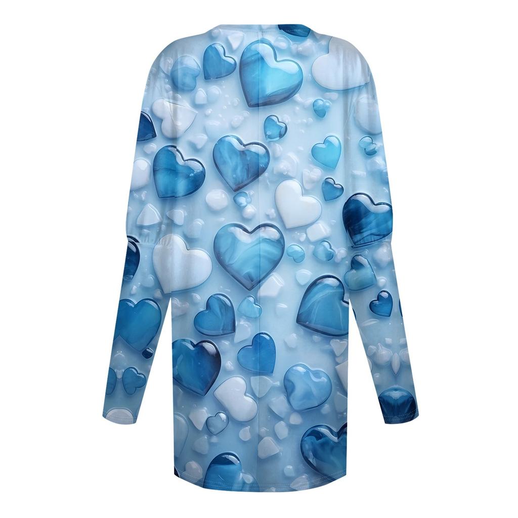 Женский модный повседневный топ с длинным рукавом и круглым вырезом ко Дню святого Валентина с принтом в виде сердца